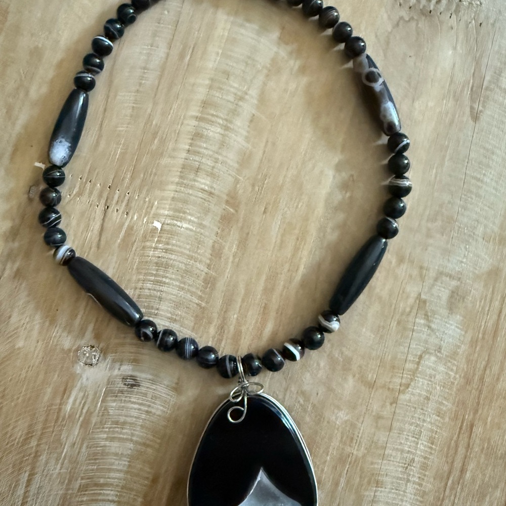 Elegant Black Beaded Black Agate Necklace